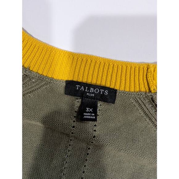 Talbots Sweater Womens 3x Green Colorblock Cardigan Lightweight - Picture 5 of 9
